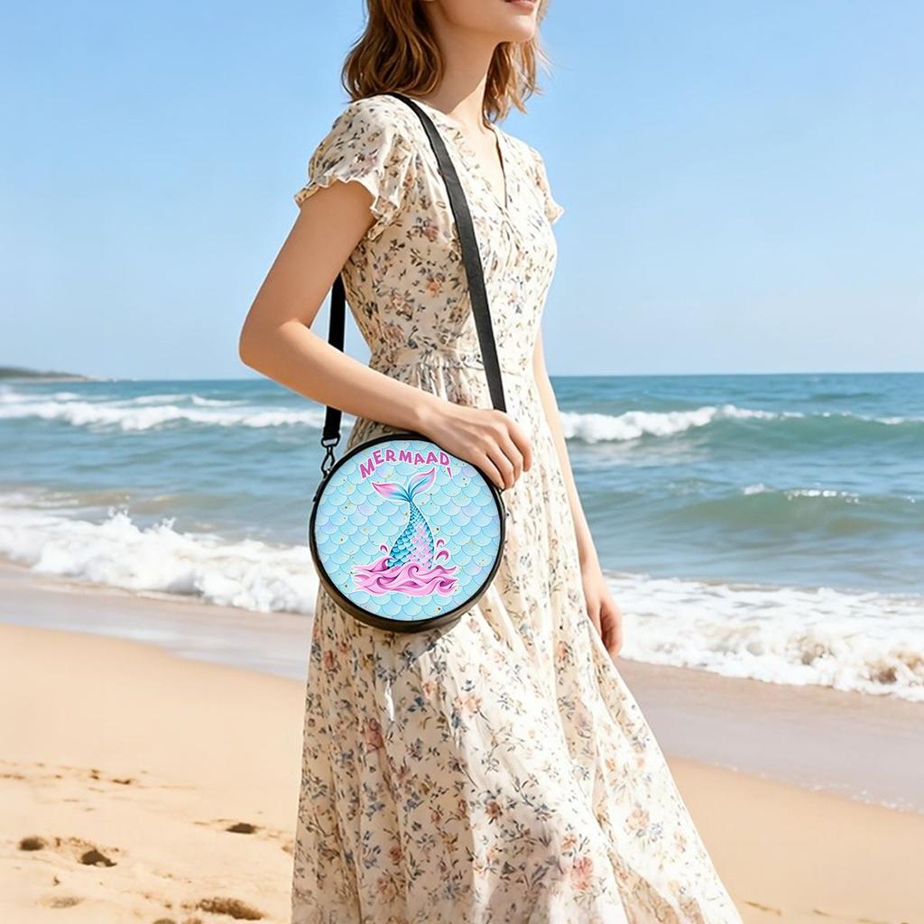 Mermaid Tail Print Round Shoulder Bag Casual Messenger Bag for Woman Best Gifts 2D Flat Casual Daily Crossbody Bag