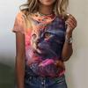 Cat pattern women's T-shirt animal 3D printing T-shirt summer casual round neck short sleeved T-shirt top Harajuku women's clothing