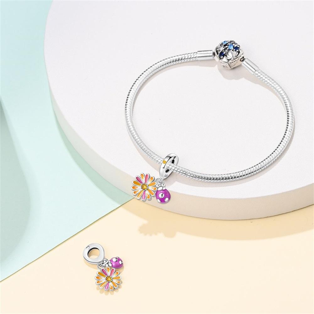 Authentic copper Charm Bead Charms Luxury Yellow Chrysanthemums Purple Pendant Bead Charms Compatible With Bracelets Women Making Delicate Gift