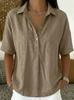 Women's Linen Blend Shirt Casual Short Sleeve Button-Down Loose Fit Blouse Tops