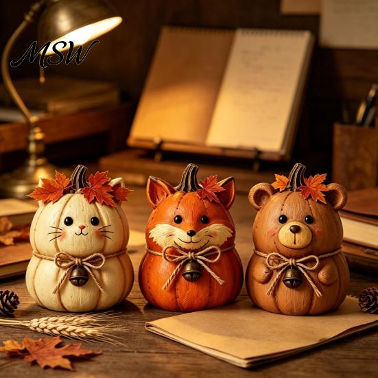 Decorative Wooden Tabletop Accents 3PCS Rustic Autumn Harvest Ornaments, Animal Designs Retro Vintage Distressed Wood Crafts Farmhouse Crafts,