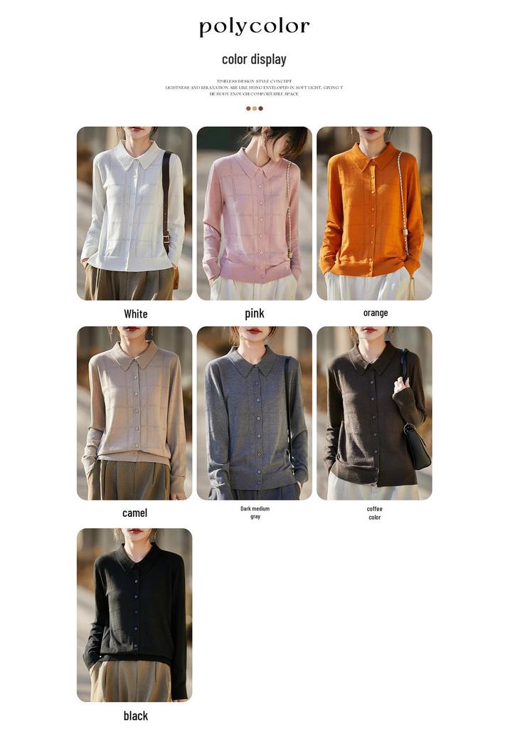 Women's Knit Lapel Cardigan: Light Hollow Jacket, Long Sleeve Spring/Summer Top