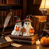 Halloween Mantel Countertop Decor Ghost Figurine, Cute Spooky Resin Statue with Retro Table Decorations Witch Hat for Table, Tiered Tray, Kitchen,