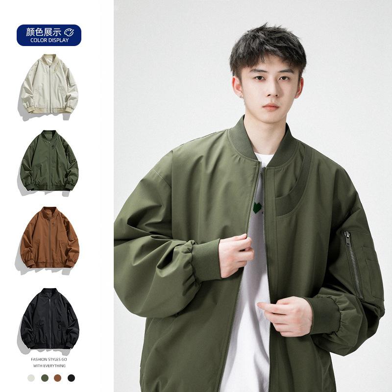 Spring and autumn fashionable flight suit outer men's American retro all-matching baseball collar simple jacket men's loose casual fashion
