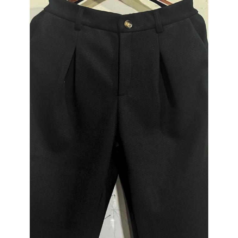 Pantaloni Casual Versatili in Lana da Uomo alla Moda con Pieghe a Gamba Larga