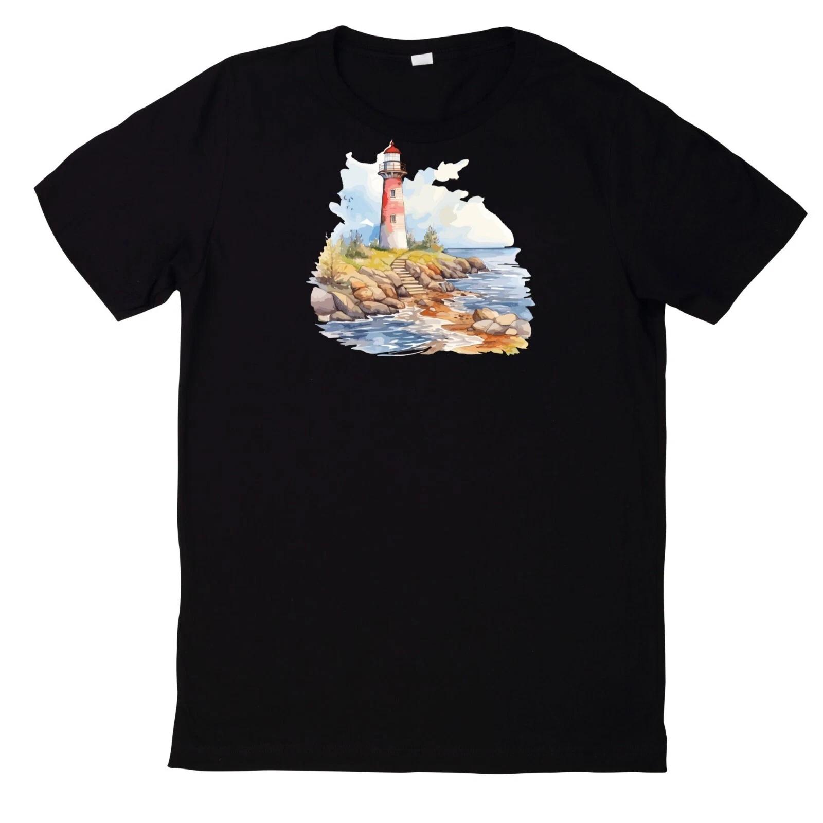 T-Shirt Aquarell Leuchtturm Motiv Baumwolle XXXL