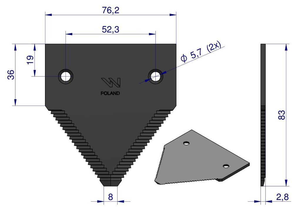 Schumacher harvesting knife 83x76x3mm hole 5.7 for H213799 Schumacher
