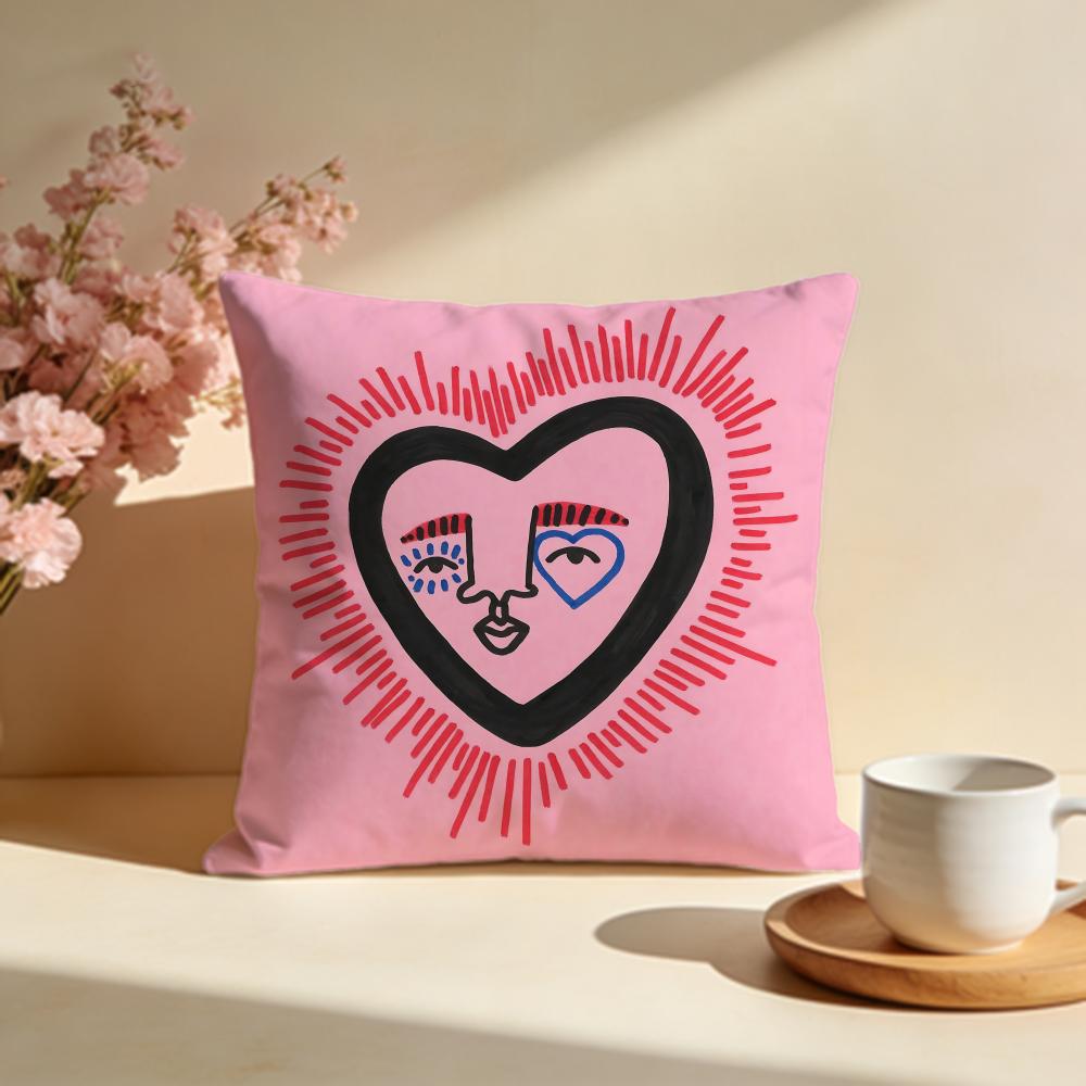 Colorful Graffiti Heart Cushion Cover Soft Pillow Cases for Home Bedroom Living Room Sofa