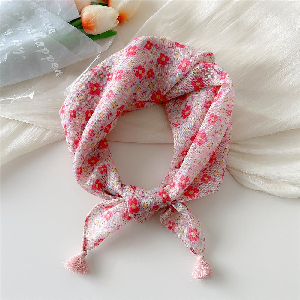 60 Tassel Cotton Linen Small Silk Scarf - Spring/Autumn Versatile Headscarf for Women, Fashionable Neck Protection and Decoration