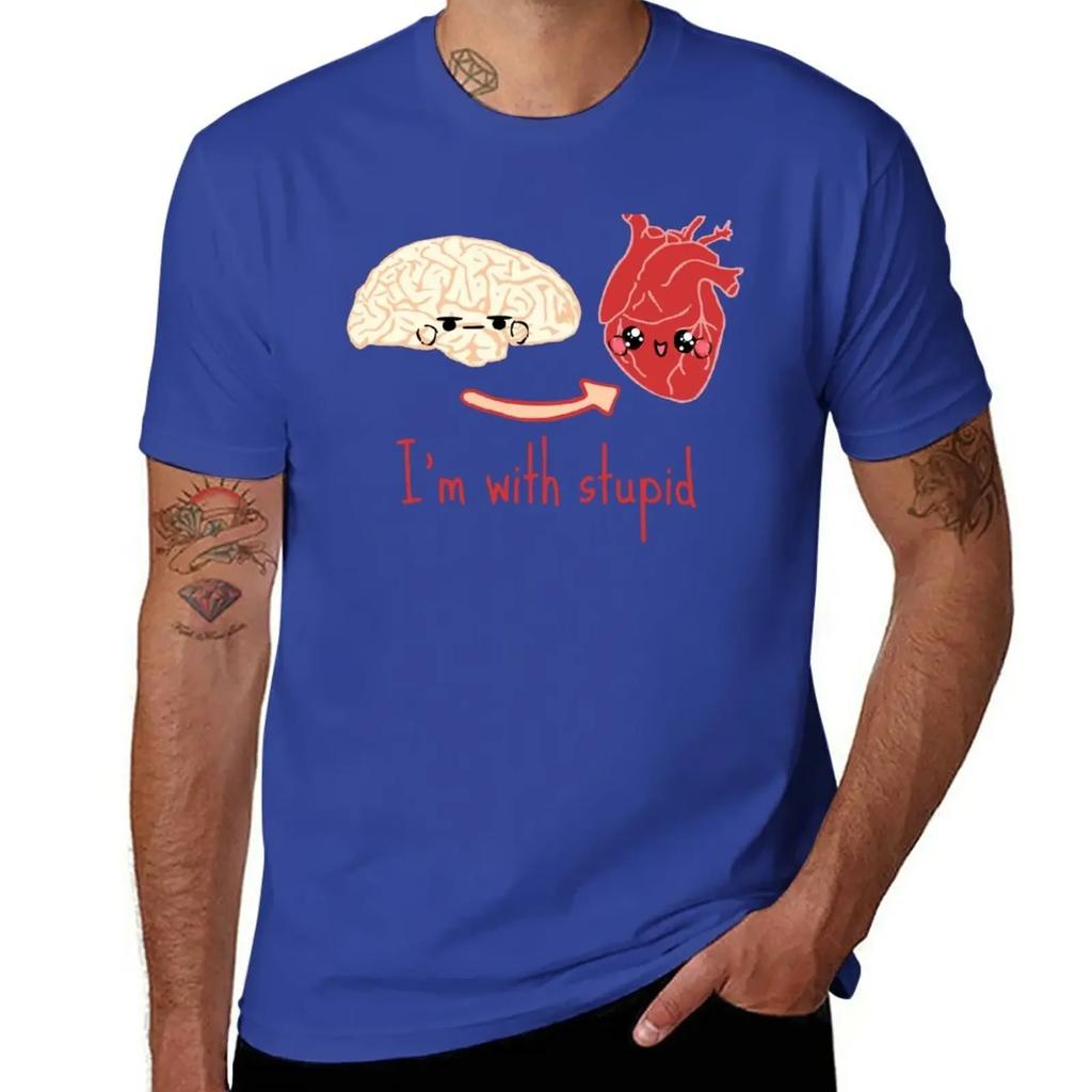 I'm with stupid - brain heart T-Shirt summer top hippie clothes t shirts men