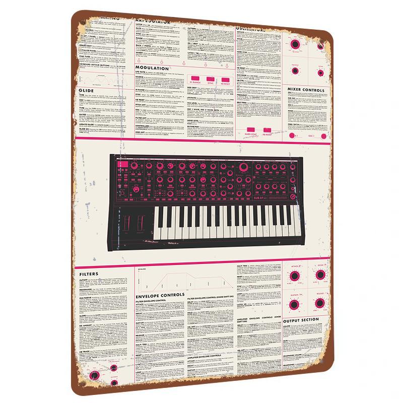 

Vintage Synthesizer Custom Metal Wall Art Music Studio Decor Home Decorative Gift 20x30cm（7.8x11.8inch）