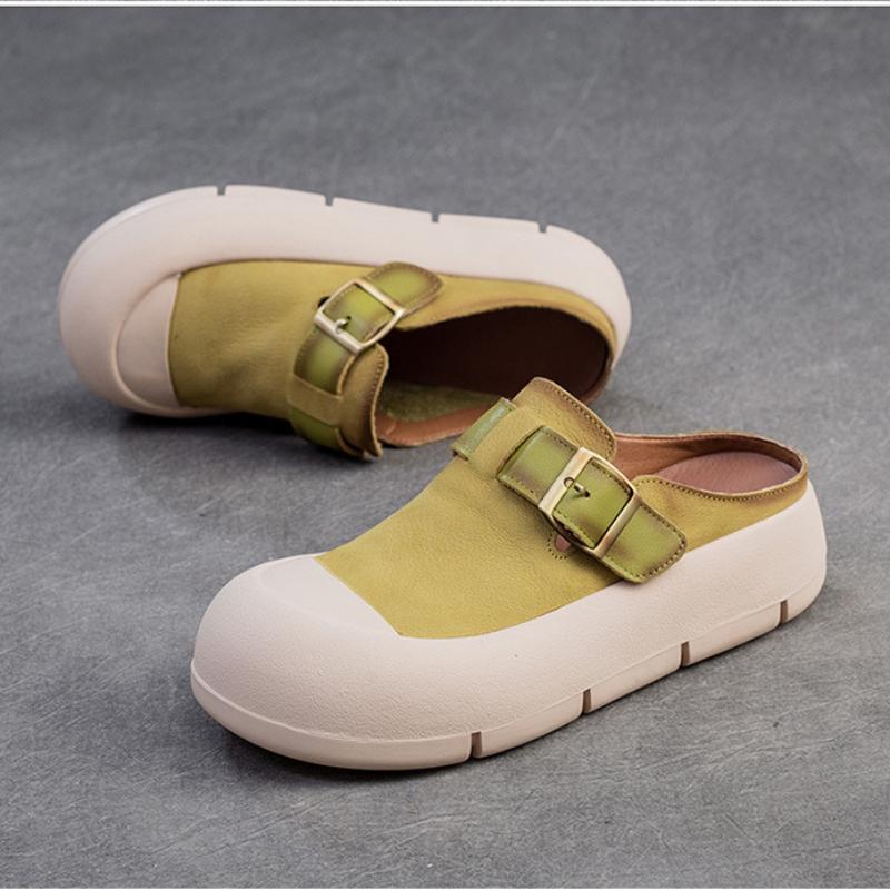 Johnature Silná podrážka s kulatou špičkou Ležérní Pantofle Candy Color Pravá kůže Měkká podrážka Dámská obuv