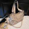 PU Shoulder Bag Women's Fashion Tote with Star Stud Detail and Dual Side Zip Pockets