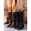 Winter 2025 Fleece Belt Buckle Rivet Mid-heel Knight Boots Plus Size Thick Heel Western Boots Women