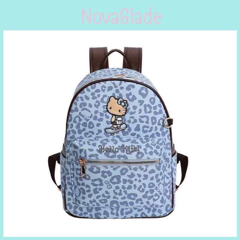 Hello Kitty Leopard Pattern Pu Backpack With Vintage Design And Spacious Storage For Casual Outings