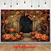 2D Vintage Halloween Door Backdrop, Spooky Pumpkin & Lantern Background for Cosplay & Themed Events