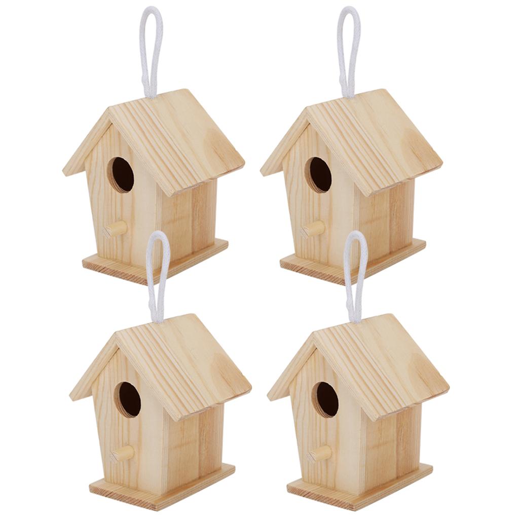 4Pcs Mini Outdoor Hängen Holz Vogel Haus Nester Käfig Ornament für Garten Balkon