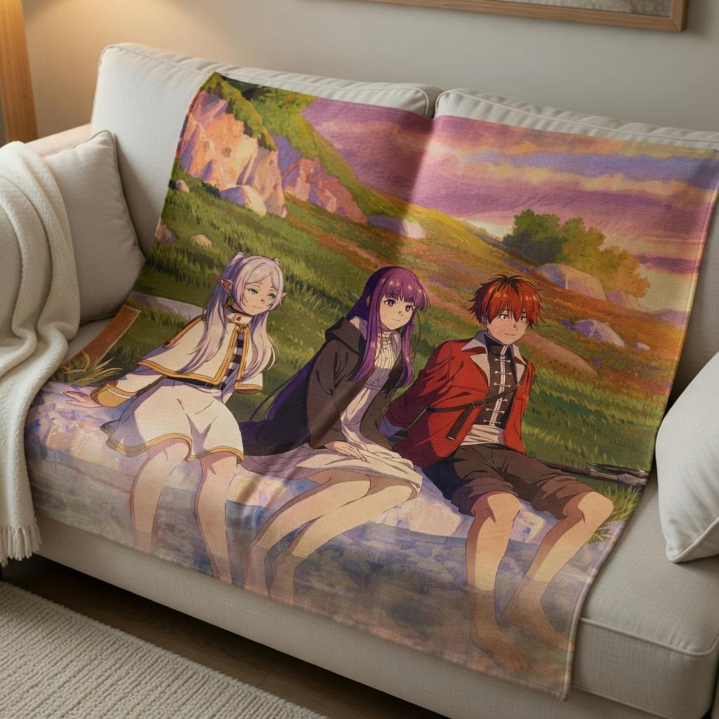 Anime Tapestry Wall Hanging Aesthetic Room Decor Fantasy Trio Meadow Sunset Art Cloth Backdrop Manga Inspired Cool Gifts