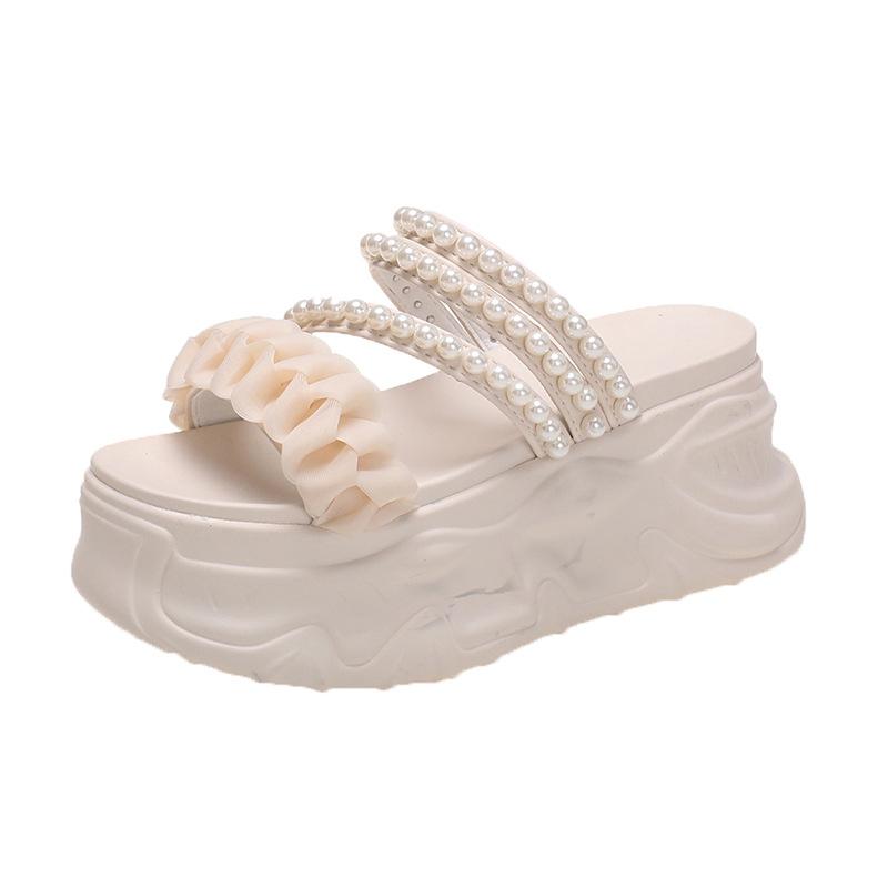 Fairy Style Thick-soled Platform Sandals for Women To Wear As Outerwear, Popular Summer New Style Wedge-heeled Beaded Platform Sandals