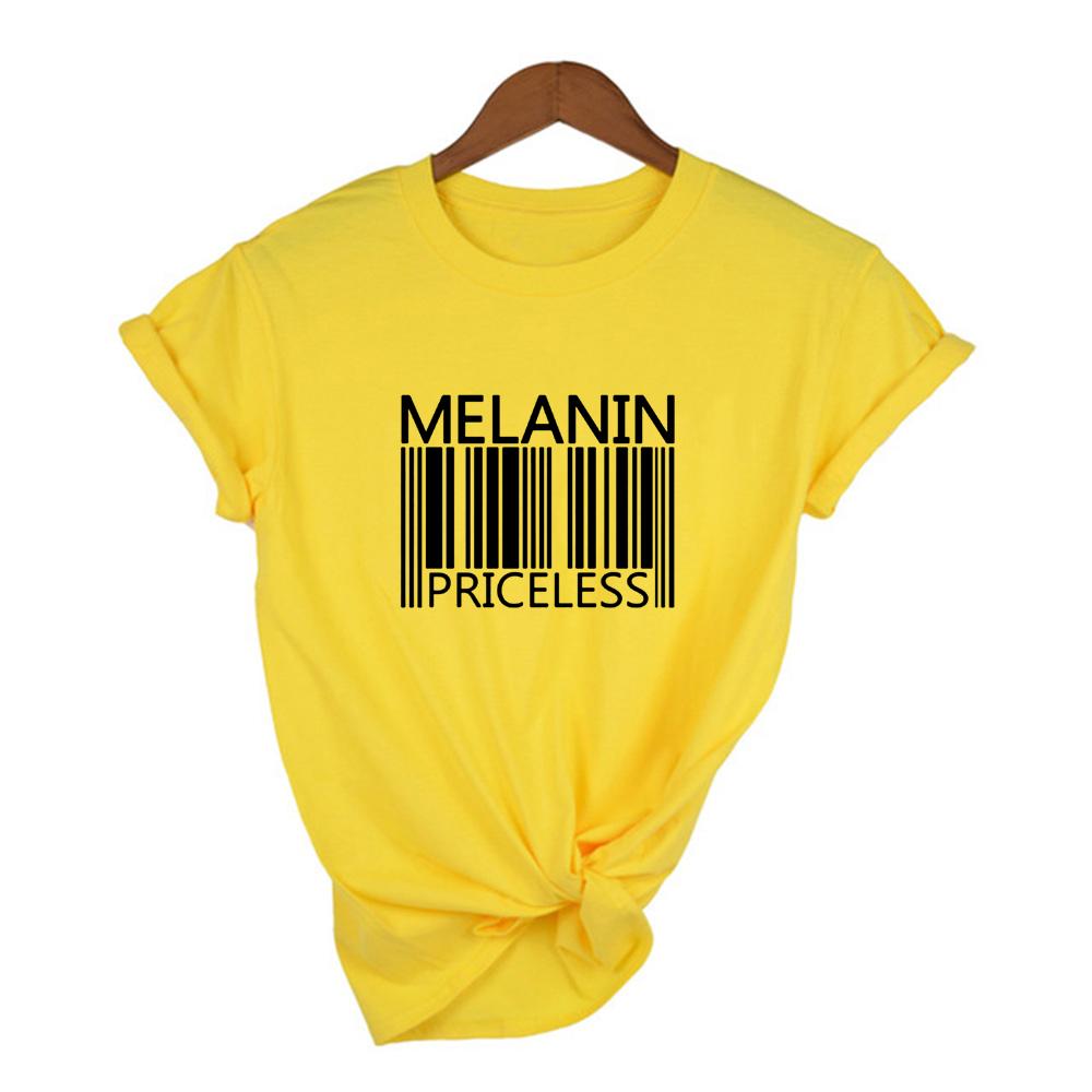 Melanin Priceless Slogan Women Summer T Shirt Funny Barcode Graphic Short Sleeve Female Streetwear Black Culture