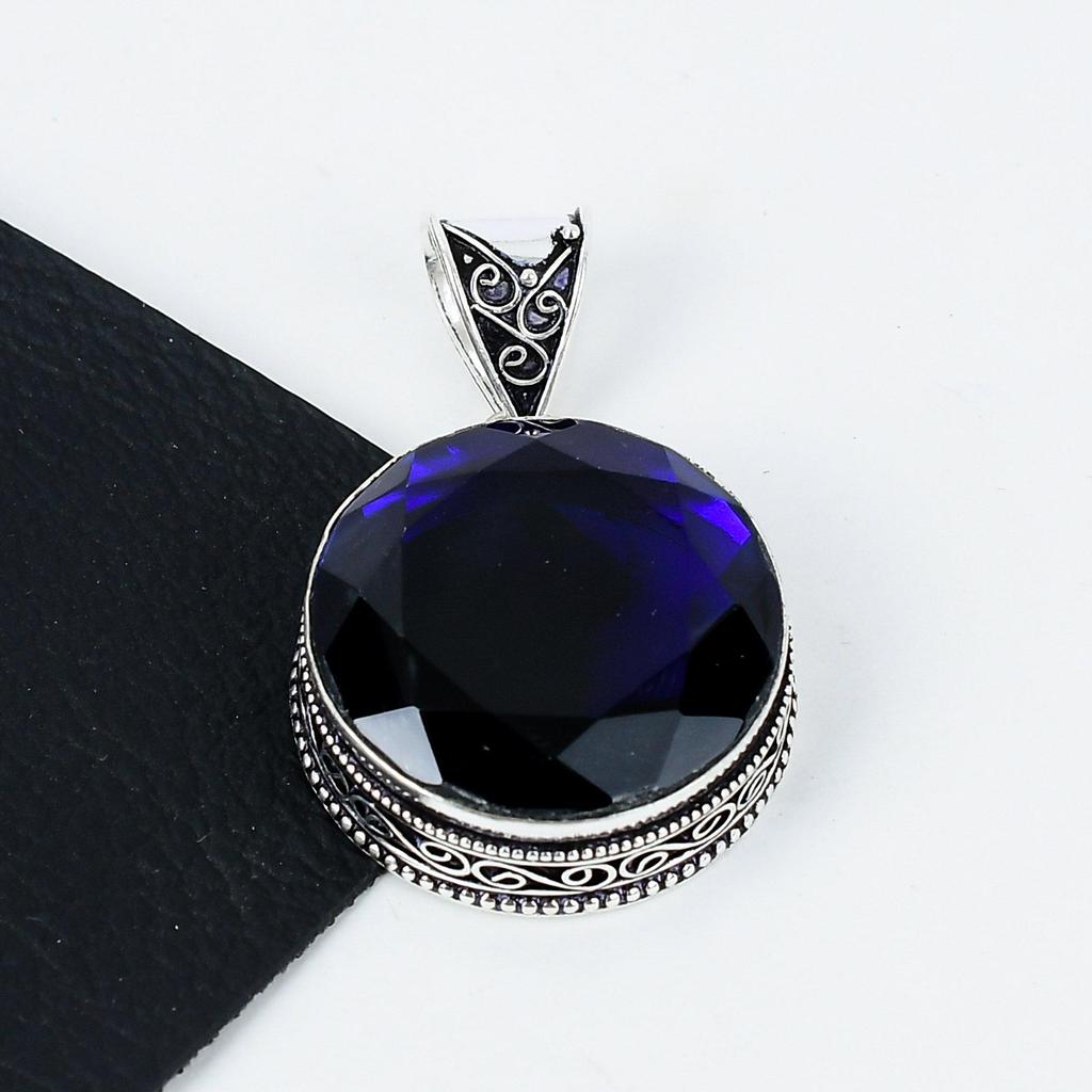 Blue Sapphire Gemstone Silver Pendant In 925 Sterling Silver- Handmade Design, Everyday Wear Jewelry, Unique Blue Sapphire Pendant Mother's Day Gifts