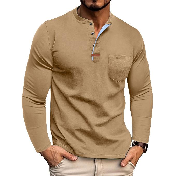 Long Sleeve Henley Shirt Men's Round Neck T-Shirt Color Block Top Tee Men's Color Block Design Base Shirt