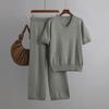 Fashion suit women's collar loose split knitted sweater top two-piece set high waist waist drape straight casual trousers
