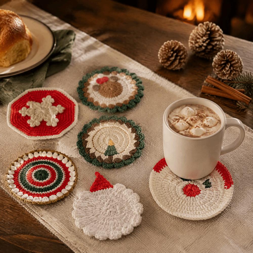 Rutschfeste Rutschfeste Matte Handgemachte Tischmatte Häkeln Weihnachts-Untersetzer-Set Weihnachten