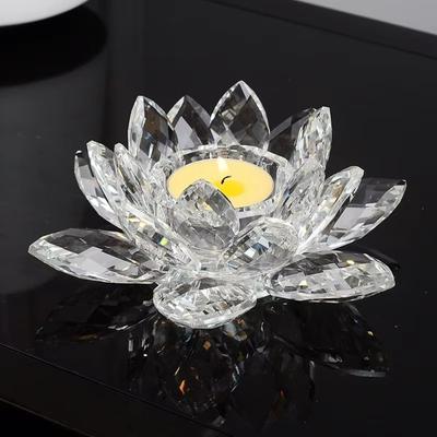 Glass Crystal Lotus Candle Holders Home Ornament Flower Tea Light Holder  Table Centerpieces