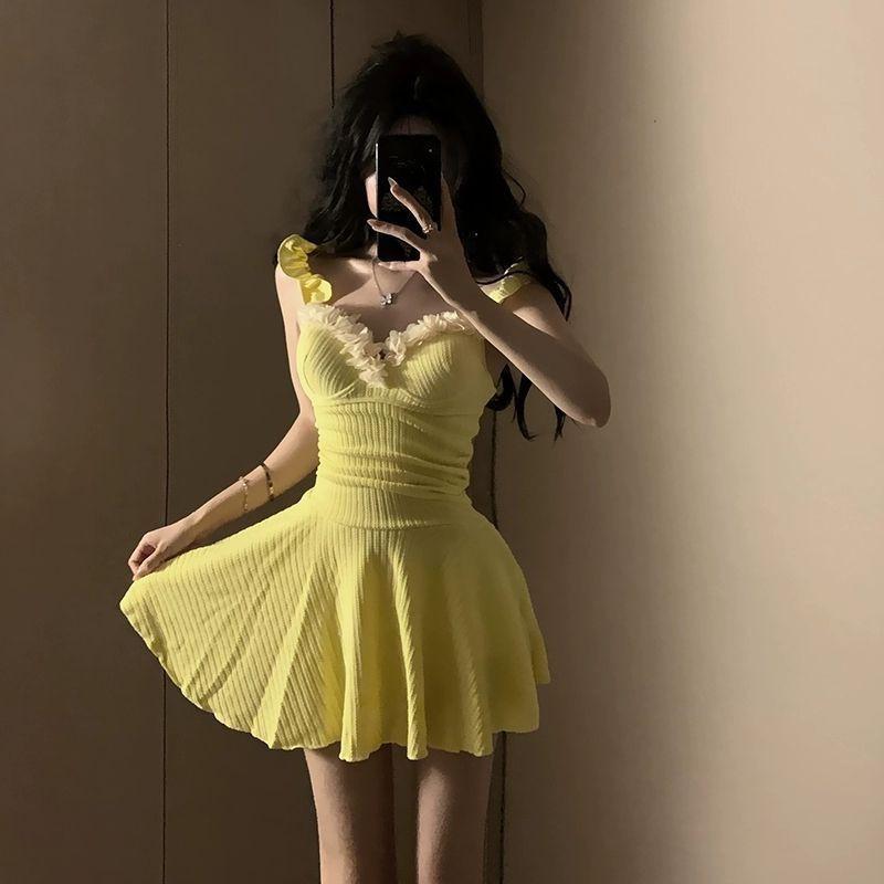 

Pure Desire Style One-piece Skirt Swimsuit Women s Steel Support Gathers Small Breasts To Show Slimming Waist High-end Island Vacation M