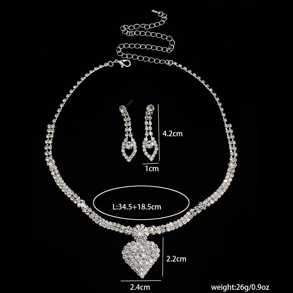 Wisiorek z kryształkami w kształcie serca Naszyjnik na obojczyk Kolczyki Panna Młoda Wszechstronny Temperament Zestaw naszyjnika na obojczyk