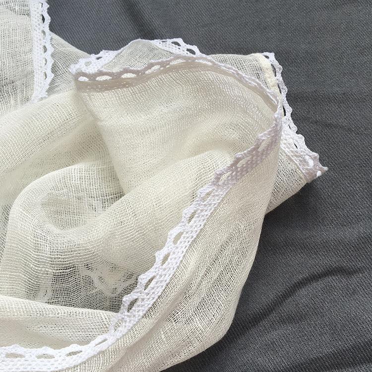 Spring And Autumn Thin Pure Linen Scarf Lace Literary Versatile Pure White Scarf Ladies Summer Sunshade Silk Scarf Korean Version