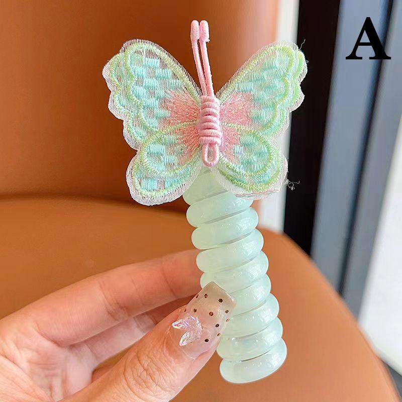 

Lovely Embroidered Butterfly Flowers Elastic Spiral Hair Rope Head Rope Ponytail Hair Ring Rubber Band Headdress for Kids
