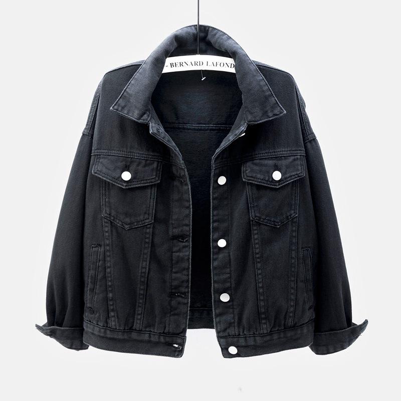 Damen Übergröße Koreanischer Stil Farbige Jeansjacke - Kurz, Lockere Passform, Langärmlig, Frühling & Herbst Kollektion