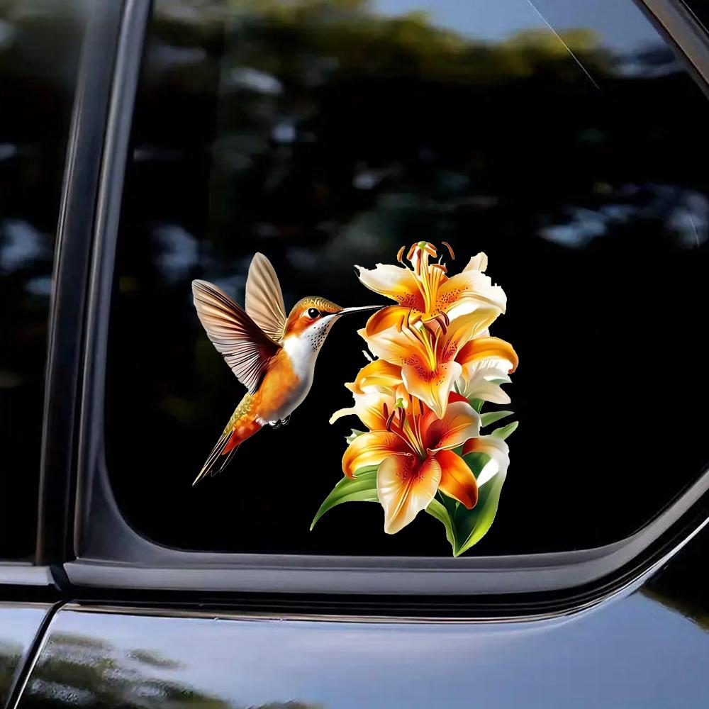 QT2417#15cm Vibrant Yellow Flowers & Hummingbird Car Sticker for Laptop, Truck,Motorcycle, Window