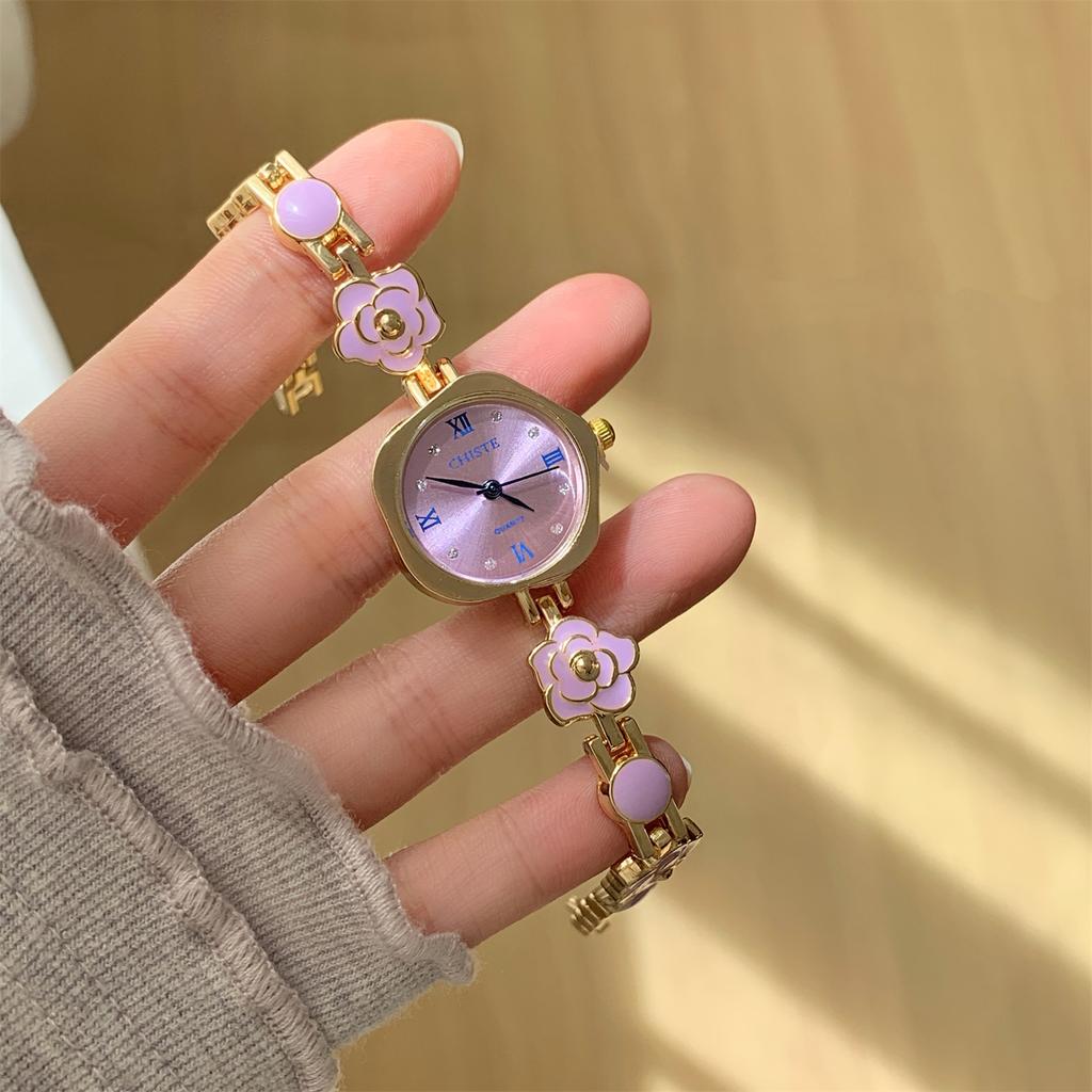 New Fashion Xiaoxiang‑Style Bracelet Watch Korean‑Style Camellia Elegant Light‑Luxury Wrist Watch For Ladies Small Blue Pointer Design