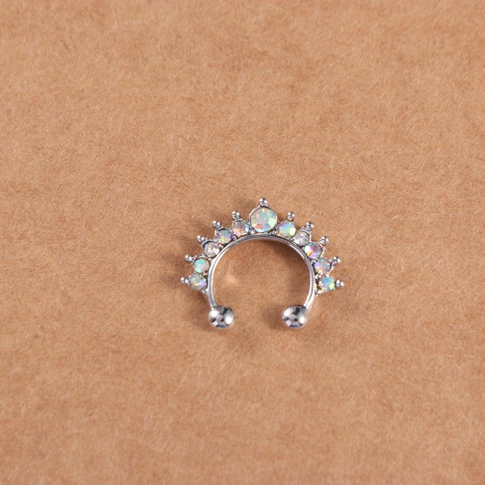 Unisex Cool Punk U Shape Geometric Rhinestone Bear Nose Cuff Fake Nose Ring Nose Stud Body Jewelry