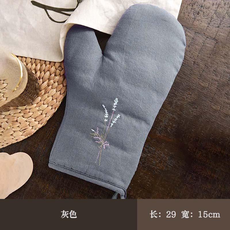 Heat Insulation Gloves Linen Embroidery Breathable High Temperature Resistant Anti-scalding Microwave Oven Bakery Baking Gloves