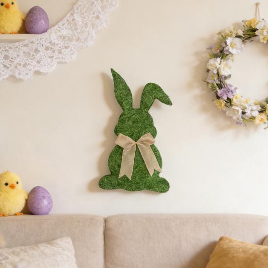 Easter Bunny Door Sign Wooden Welcome Bunny Sign with Bow Farmhouse Hanging Rabbit Wreath for Front Door Porch Wall Home Indoor Outdoor Decor