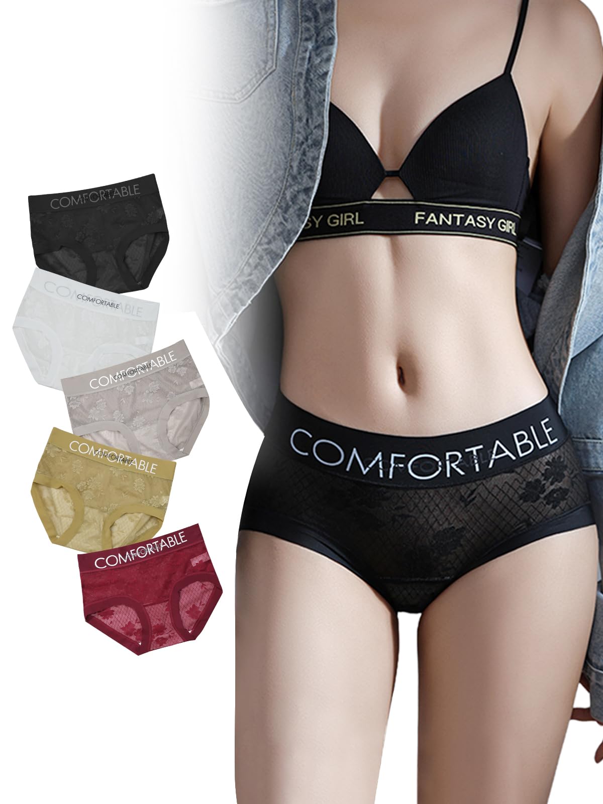 

Veimia Panties Seamless Lace Panties for a Beautiful Cute and Sexy Comfortable and Comfortable with Antibacterial Cotton Women s (5-Pack) - Butt,