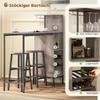 Set Tavolo Alto da Bar a 3 Pezzi con Contenitore, Portabottiglie, Portabicchieri, Sgabelli con Poggiapiedi, per Spazi Piccoli, Grigio