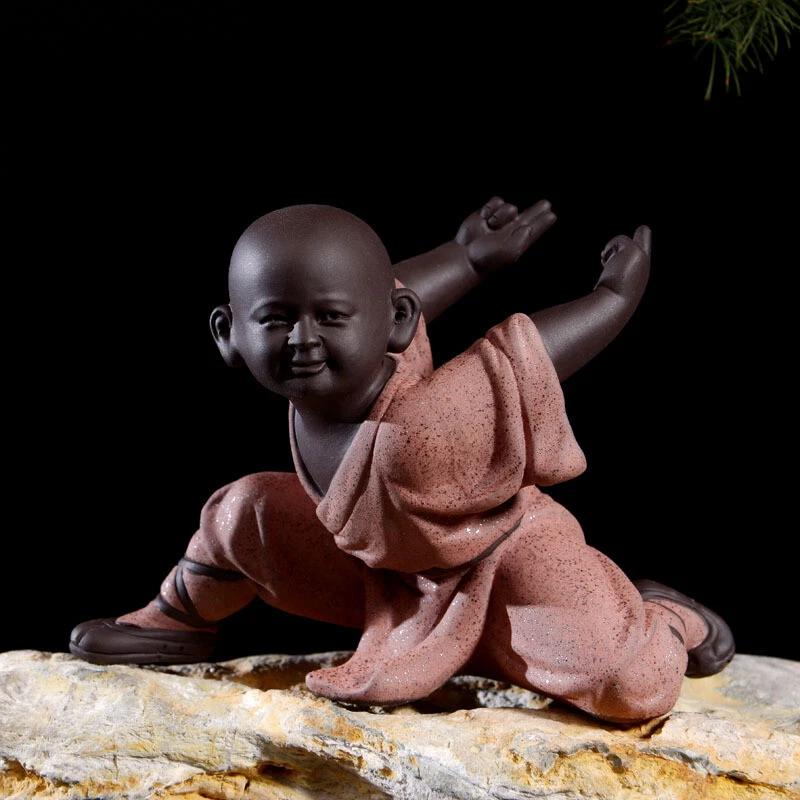 Kung Fu Ceramic Small Buddha Statue Monk Martial Art Figurine Ornament Home Gift