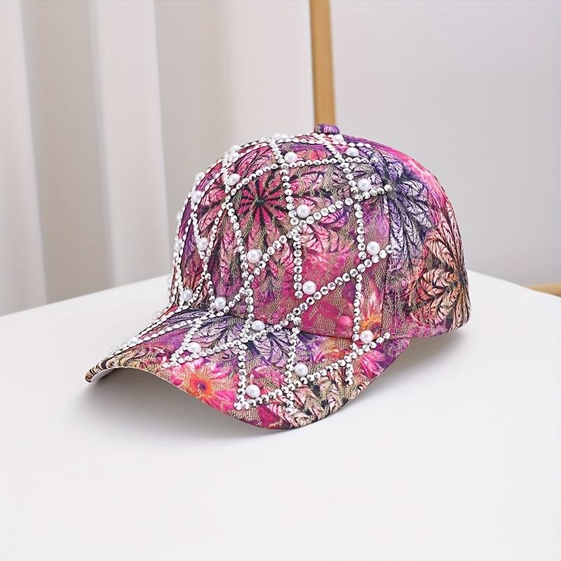 

Летняя корейская мода, повседневная кепка-утка с украшениями из страз и жемчуга, бейсболка для занятий спортом на открытом воздухе, новая модель 1pc розовый