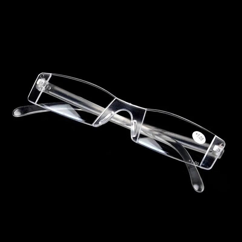 Menn Kvinner Rammeløse Lesebriller Klassiske Resin Klare Glass Briller Mote Ultralette Bærbare Presbyopi Briller