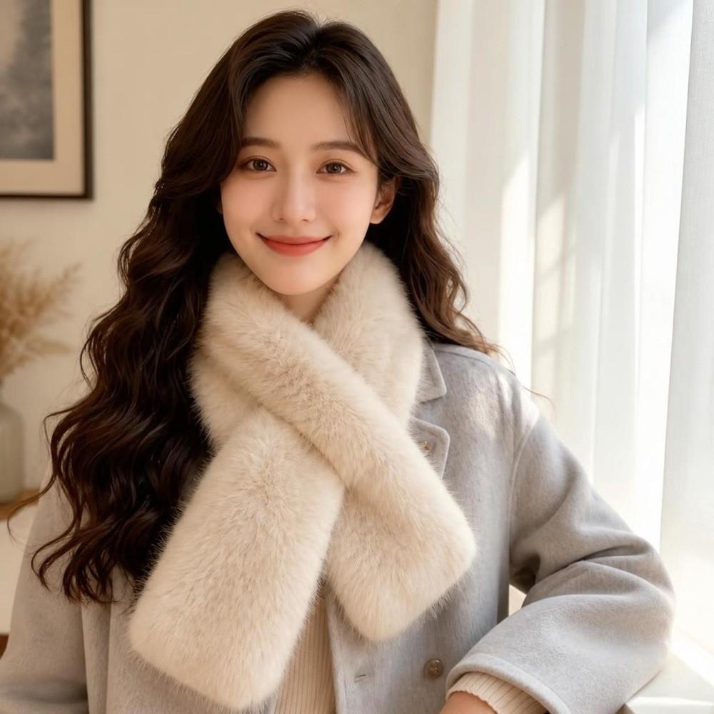 Plush Cross Scarf Thickened Neck Collar Elegant Imitation Fox Fur Scarf Outdoor