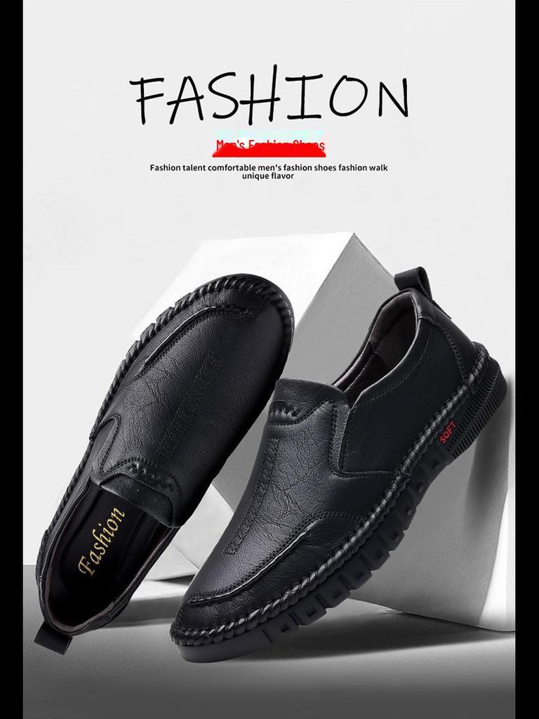 2022 Spring/Autumn Men's Handmade Casual Leather Shoes - Soft Leather, Soft Sole, Perfect for Middle-aged Dads
