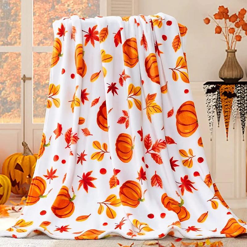 Halloween Sofa Blanket Autumn Thanksgiving Gift Throw Pumpkin Print Flannel Coverlet