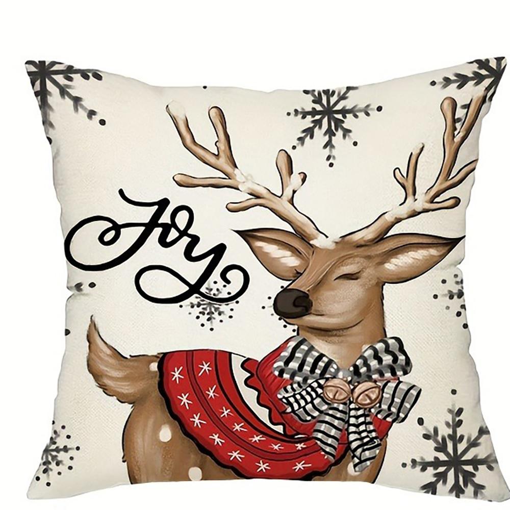 Christmas Decoration Pillow Cover Snowman Reindeer Pattern Printing Living Room Sofa Cushion Cover Home Room Decoration