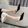Pointed Toe Sandals Heeled Slides Black Woman Mules Slippers Sexy Shoes for Women Korea Style Unique On Offer Slip-resistant Non