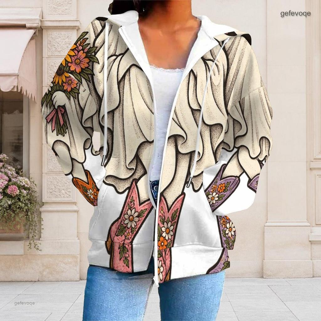 Women Plus Size Zip Up Drawstring Hoodie Long Sleeve Pumpkin Printed Casual Hooded Sweatshirt With Pockets